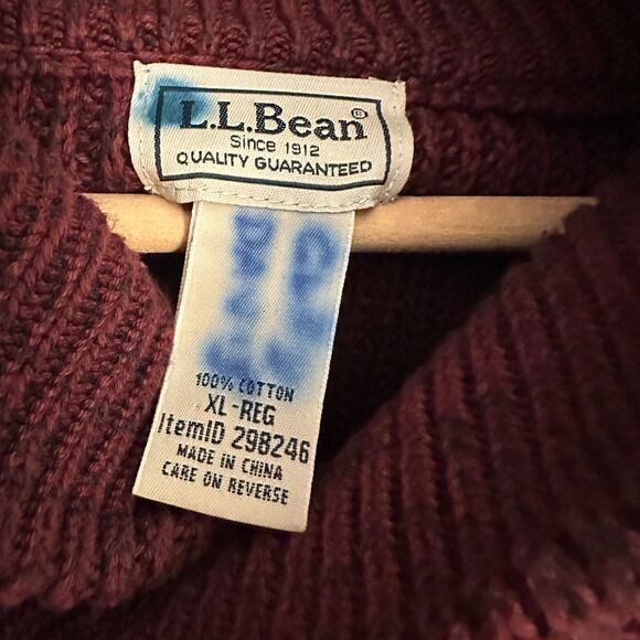 L.L. Bean Men's Maroon Knit 100% Cotton Pullover Heavy Cowl Neck Sweater XL - Picture 5 of 6